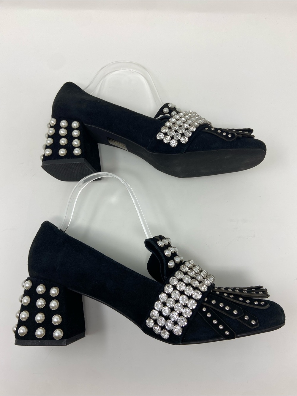 Jeffrey Campbell Black Embellished Pearl & Studded Block Heel Loafer size 10 - Picture 7 of 10